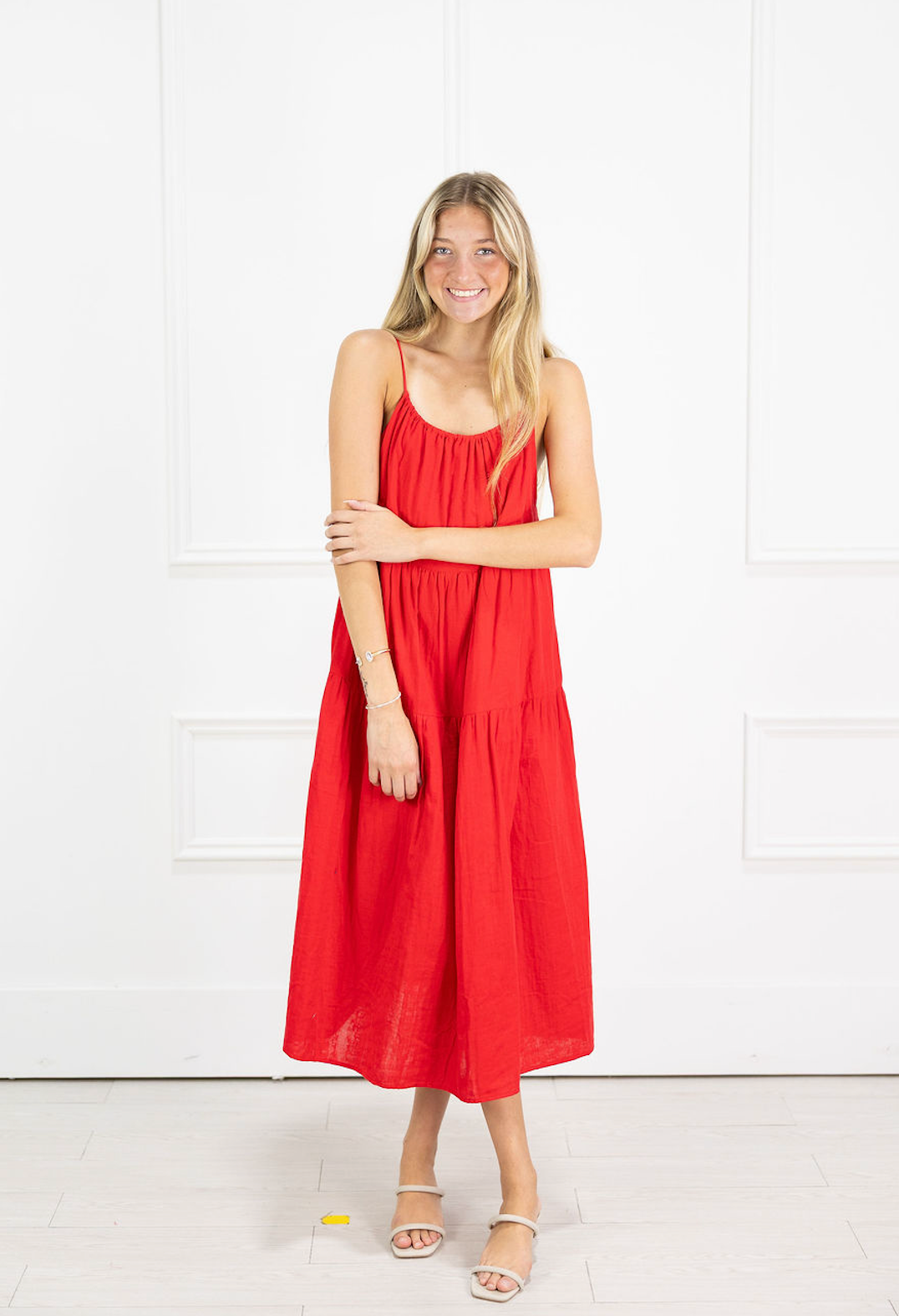 Andrea Red Tiered Dress