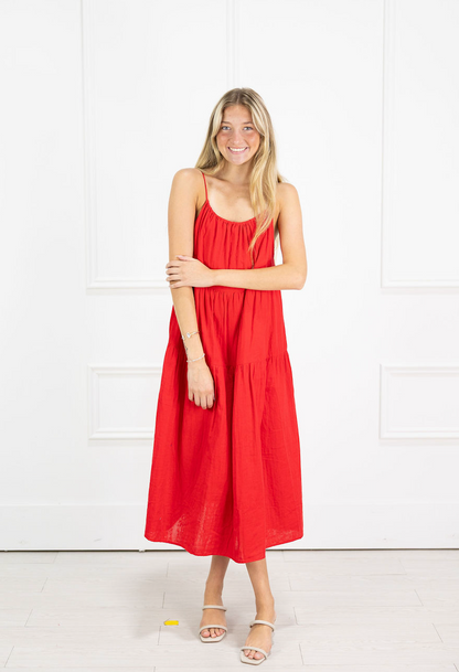 Andrea Red Tiered Dress