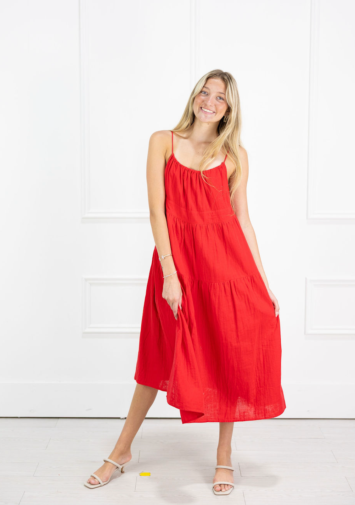 Andrea Red Tiered Dress
