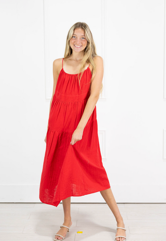 Andrea Red Tiered Dress