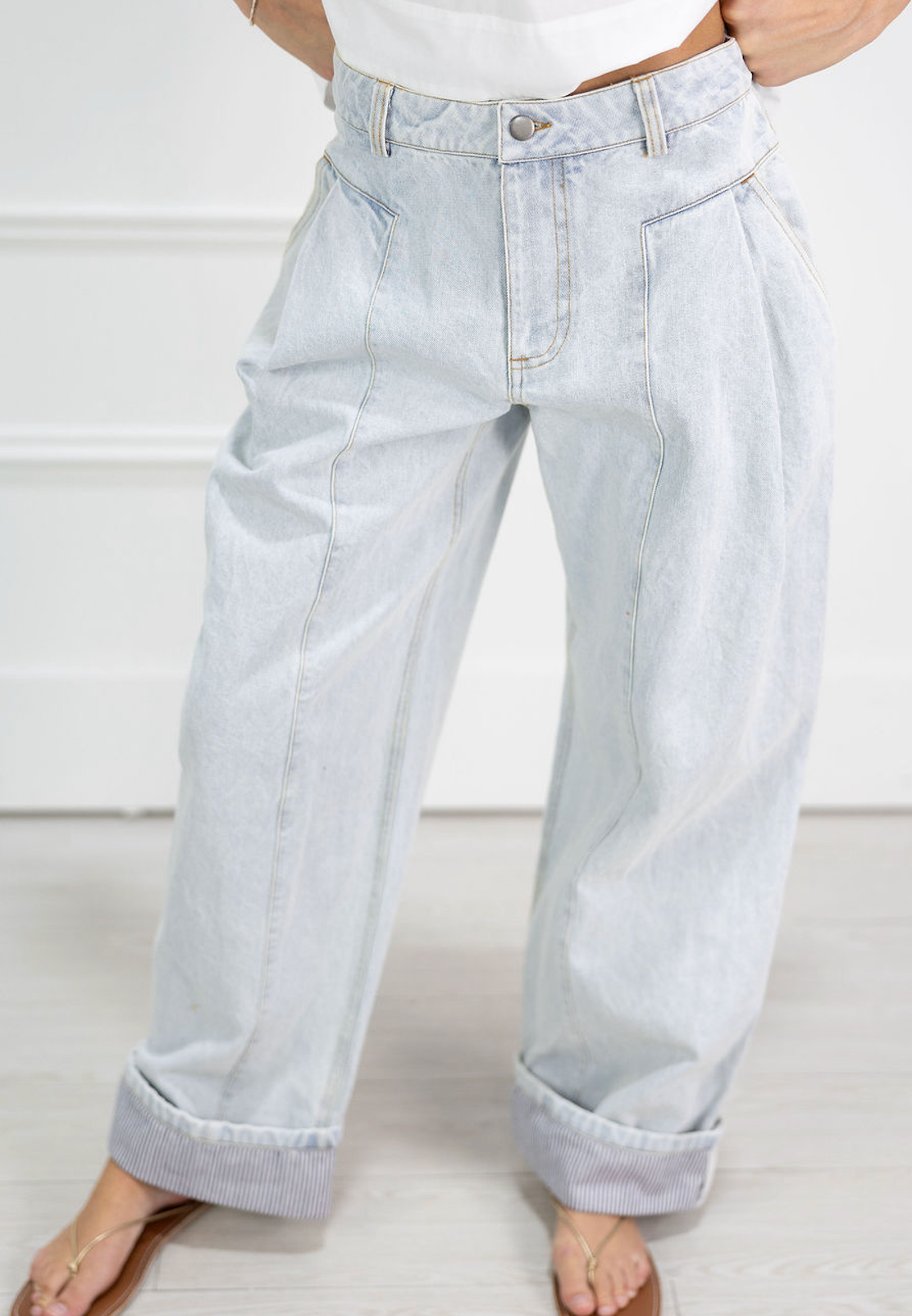 Striped Cuff Barrel Jeans