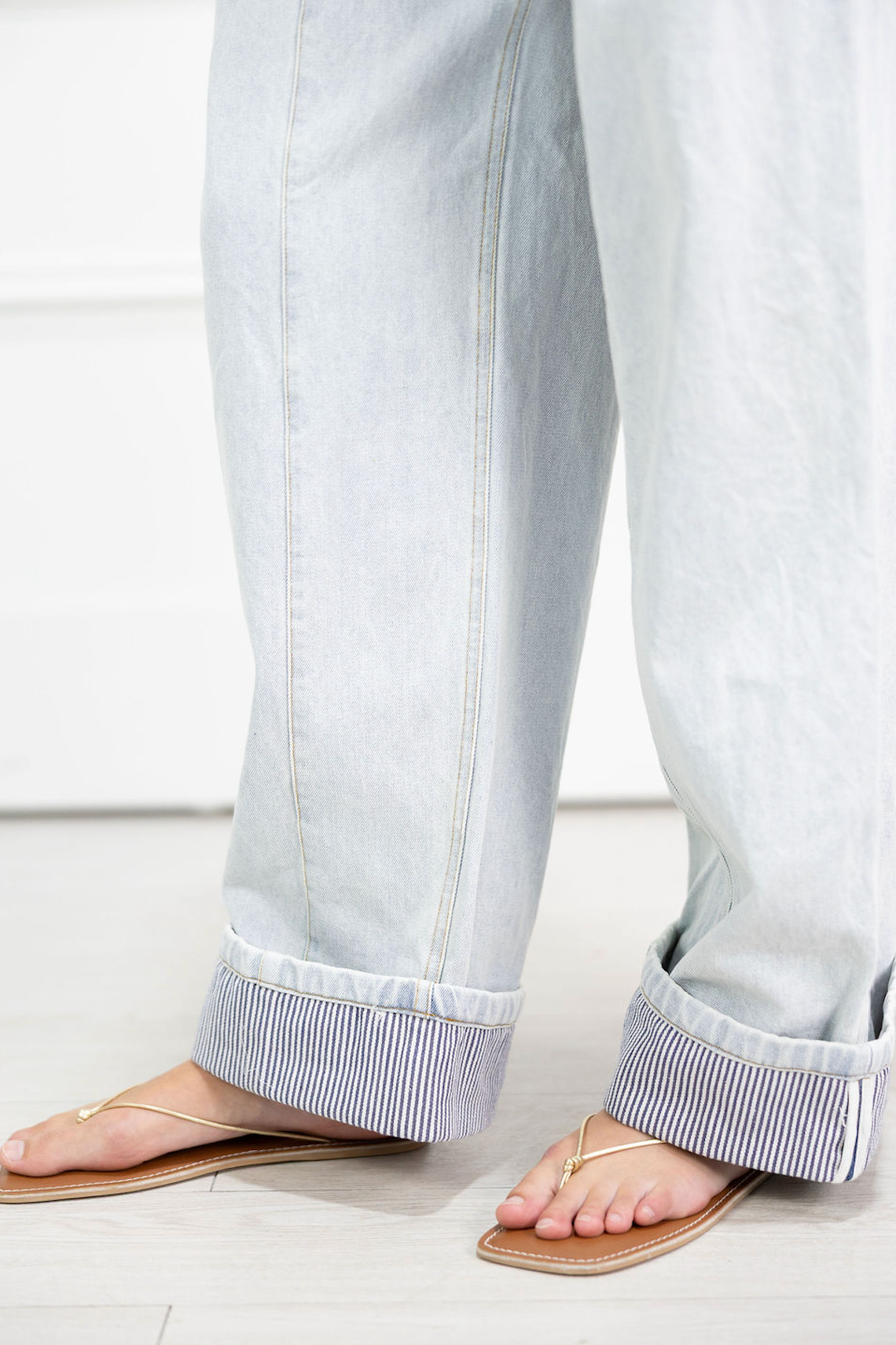 Striped Cuff Barrel Jeans