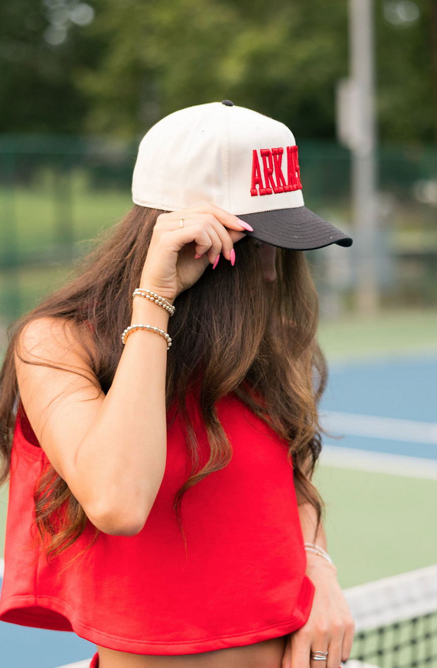 Arkansas Puff Text Hat Black/Red