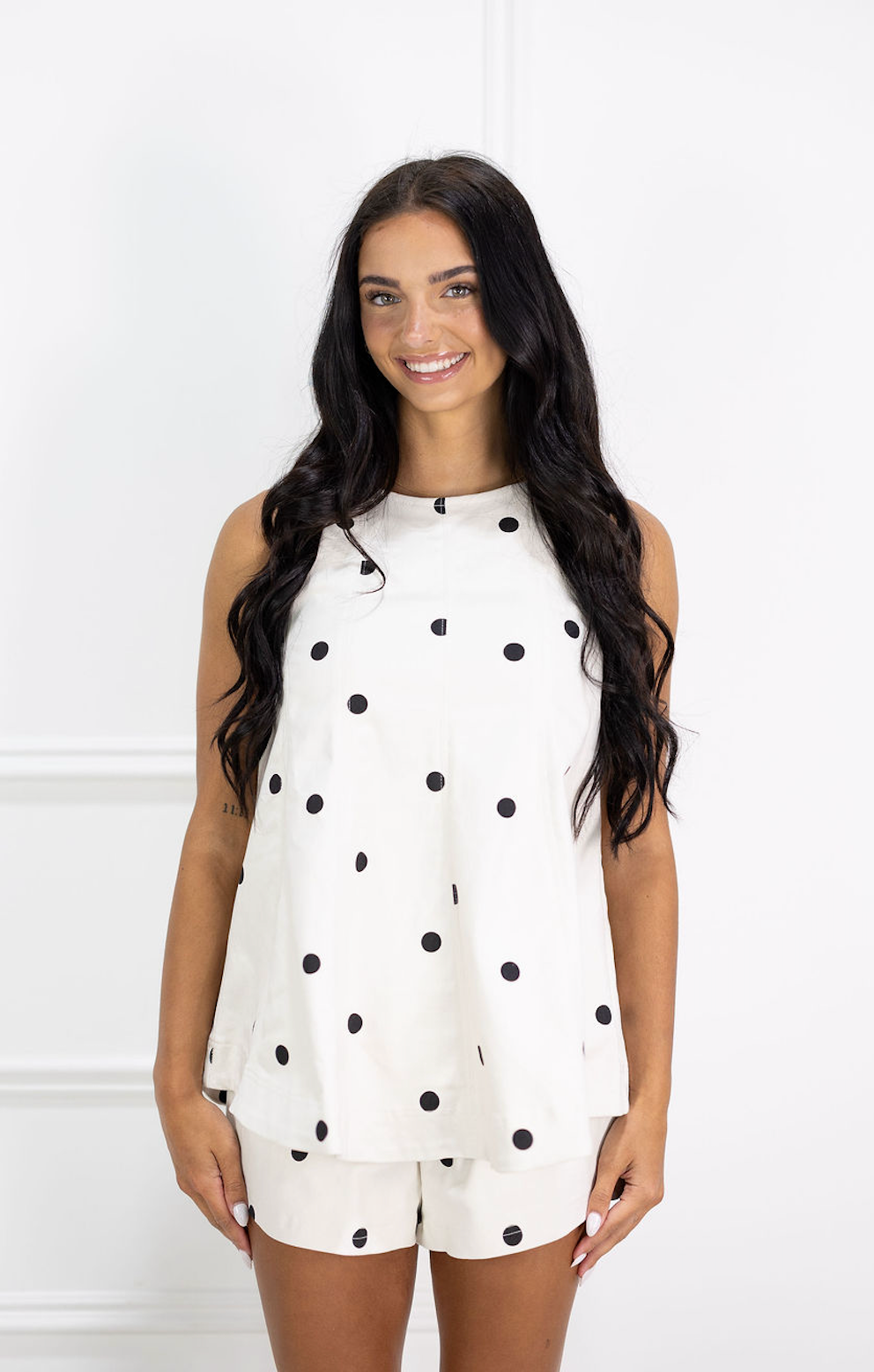 Polka Dot Flare Top & Shorts Set of 2 Ivory