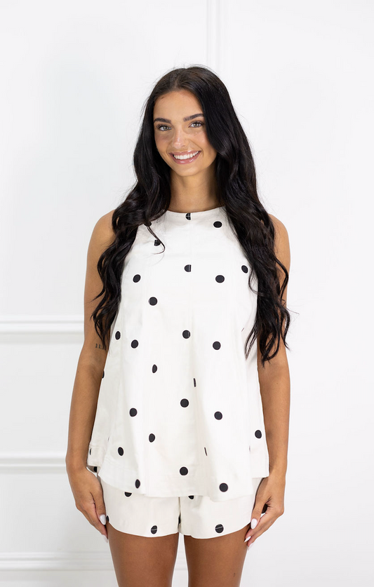 Polka Dot Flare Top & Shorts Set of 2 Ivory