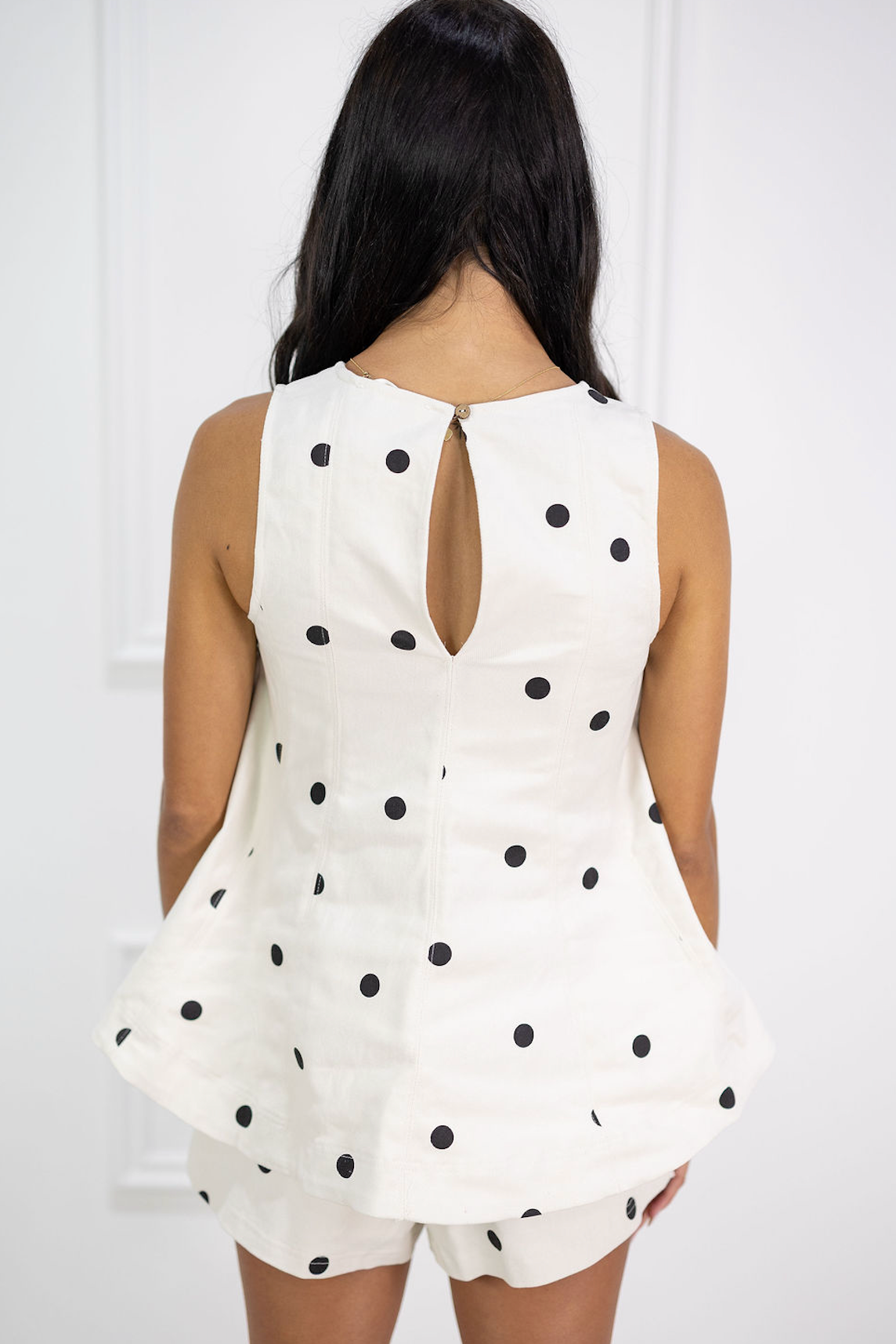 Polka Dot Flare Top & Shorts Set of 2 Ivory