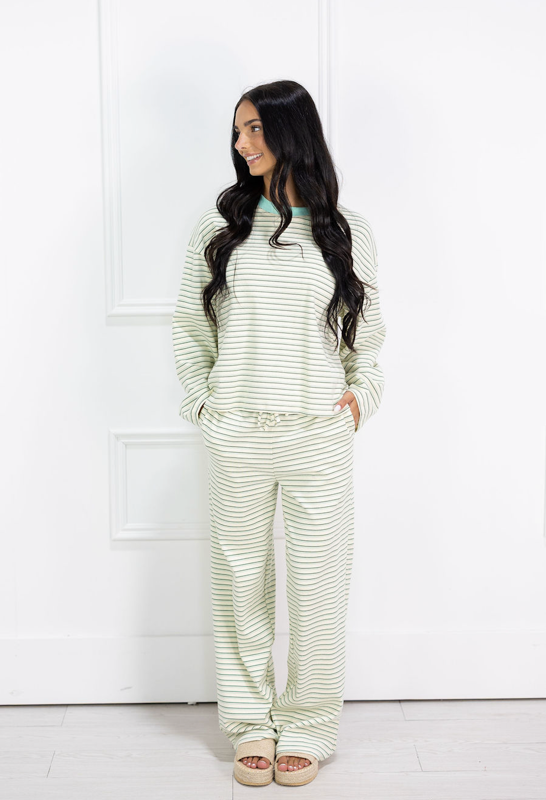 Sage Stripe Lounge Pants & Top Set of 2