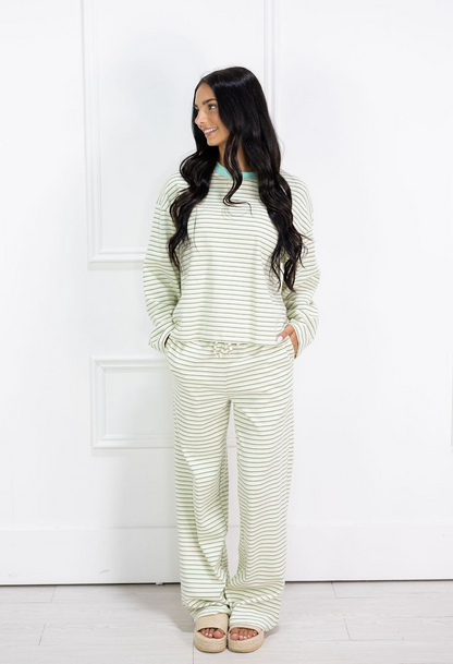 Sage Stripe Lounge Pants & Top Set of 2