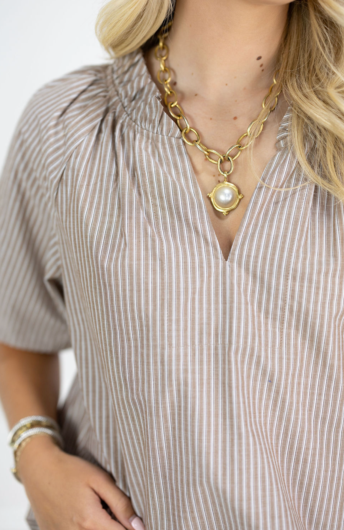 Gia Brown Pinstripe Top