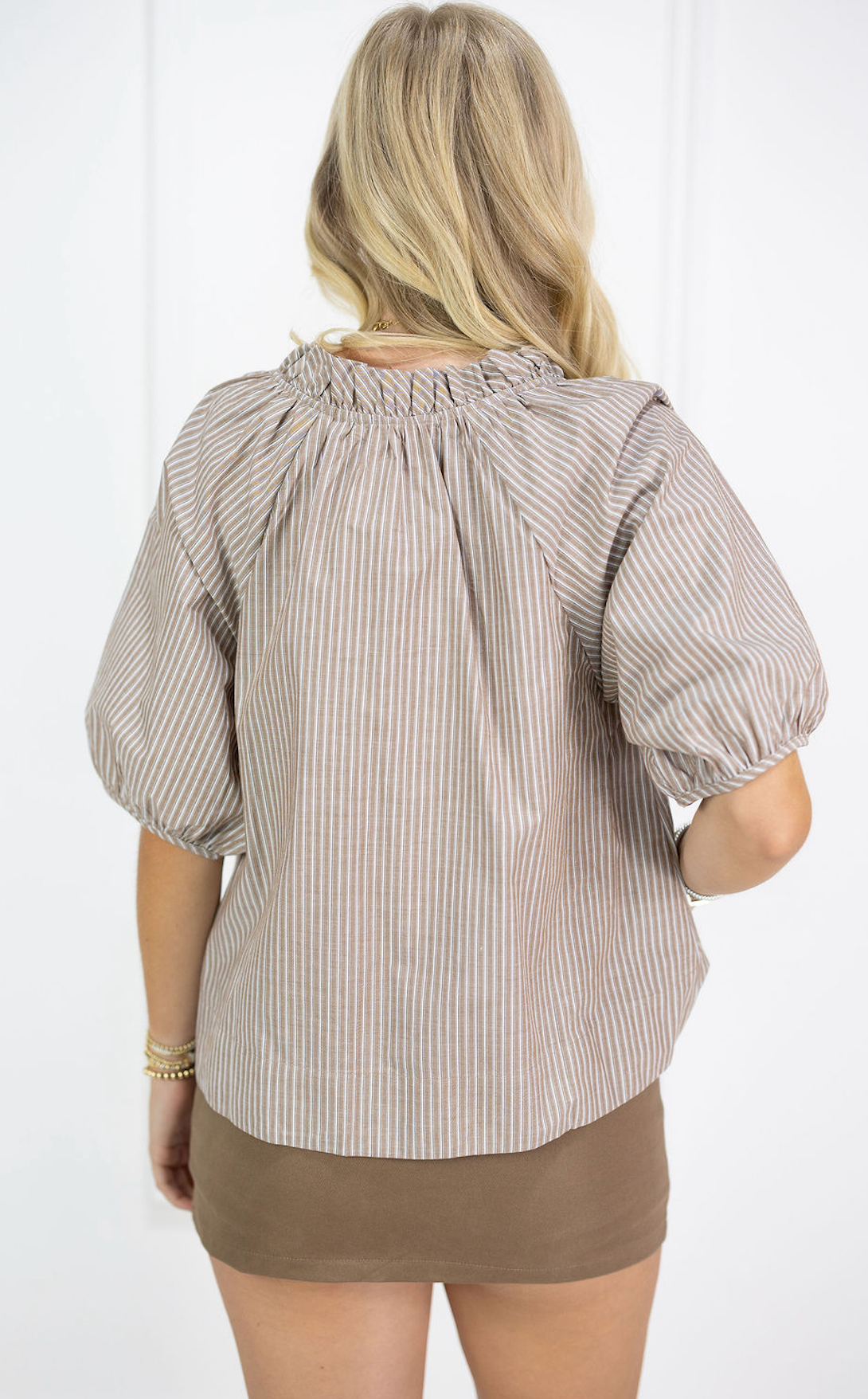 Gia Brown Pinstripe Top