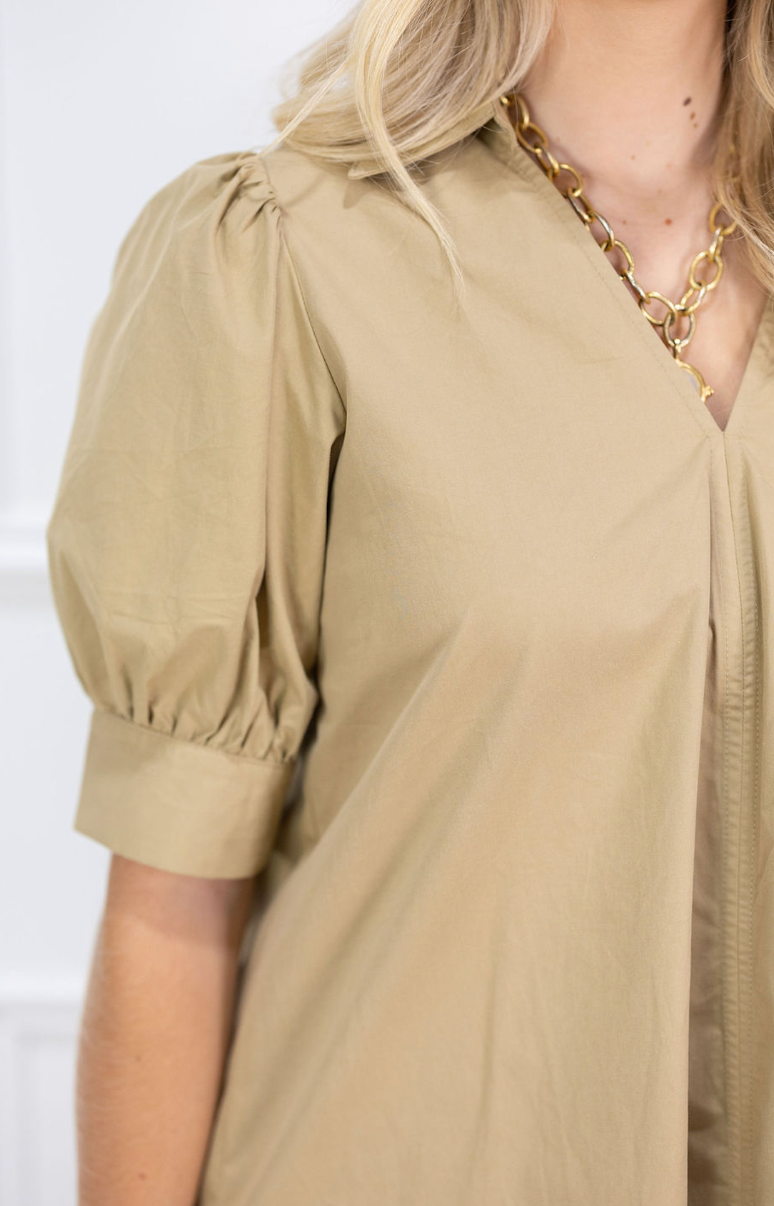 Khaki Collared Shirt Dress