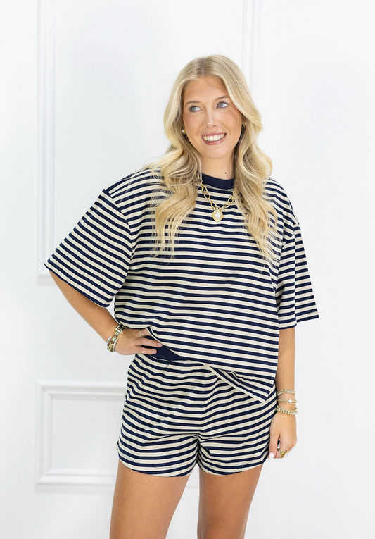 Stripe Tee & Shorts Set of 2 Taupe/Navy