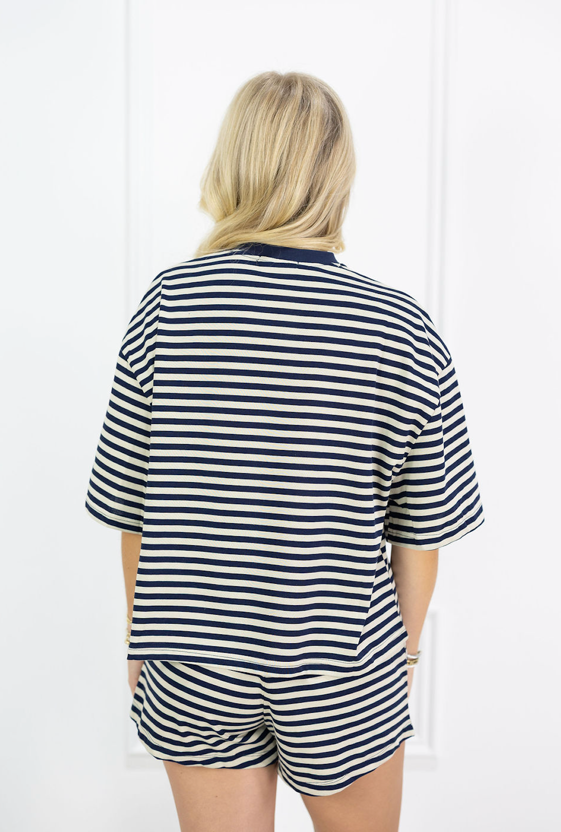Stripe Tee & Shorts Set of 2 Taupe/Navy