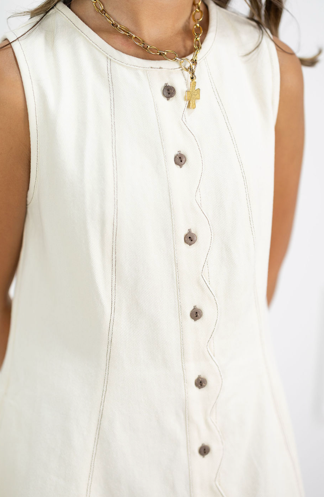 Ivory Denim Scallop Dress