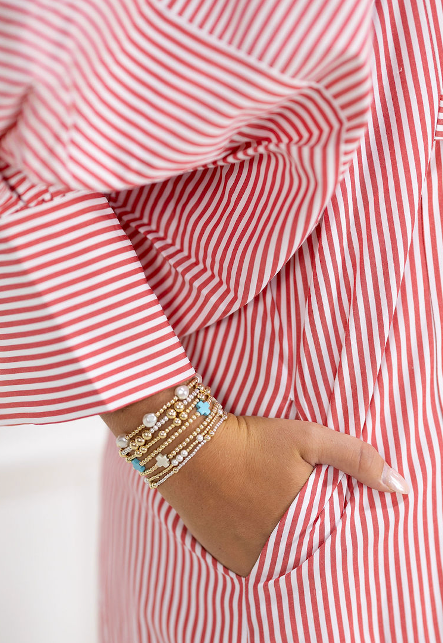 Big Sleeve Shirt Dress Red Stripe