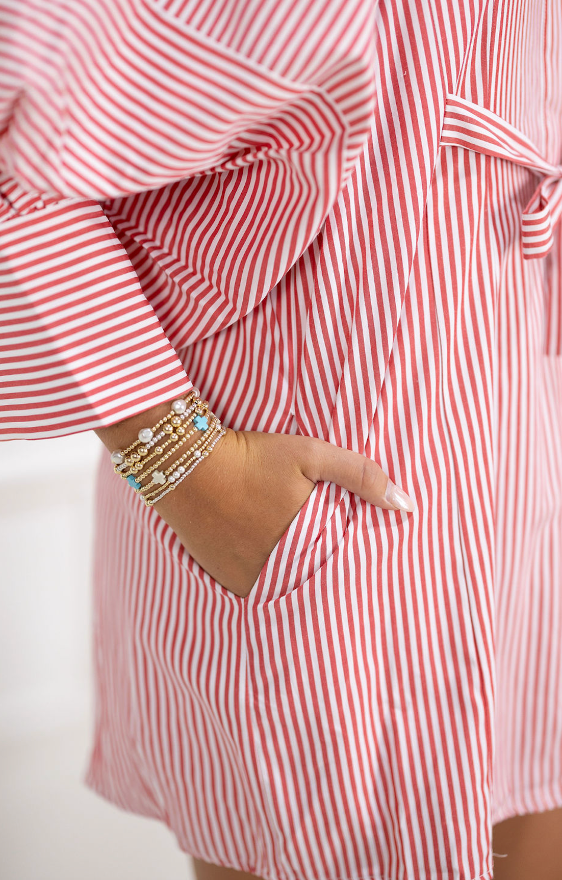 Big Sleeve Shirt Dress Red Stripe