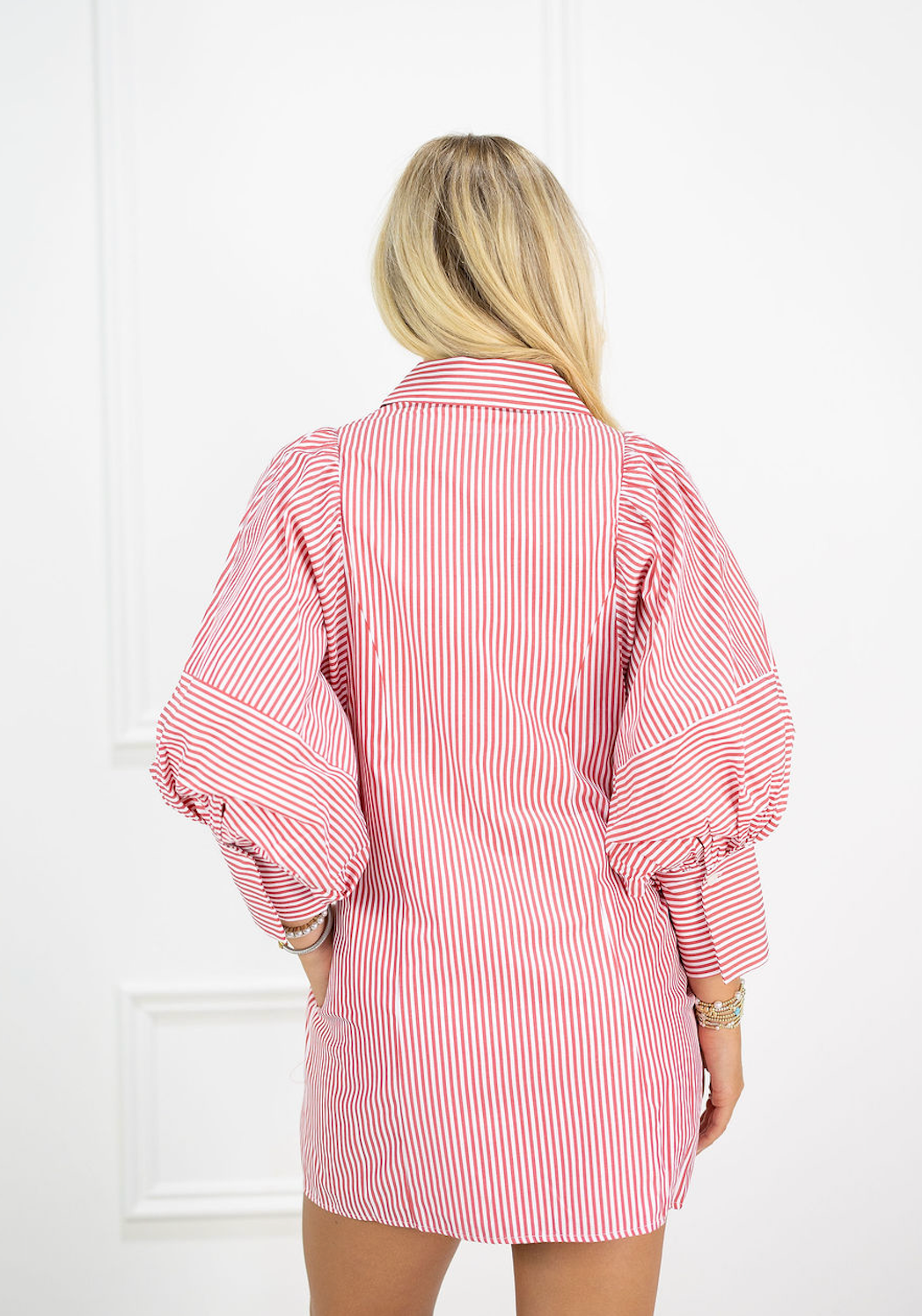 Big Sleeve Shirt Dress Red Stripe