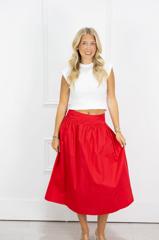 Red Poplin Skirt w/ Pockets