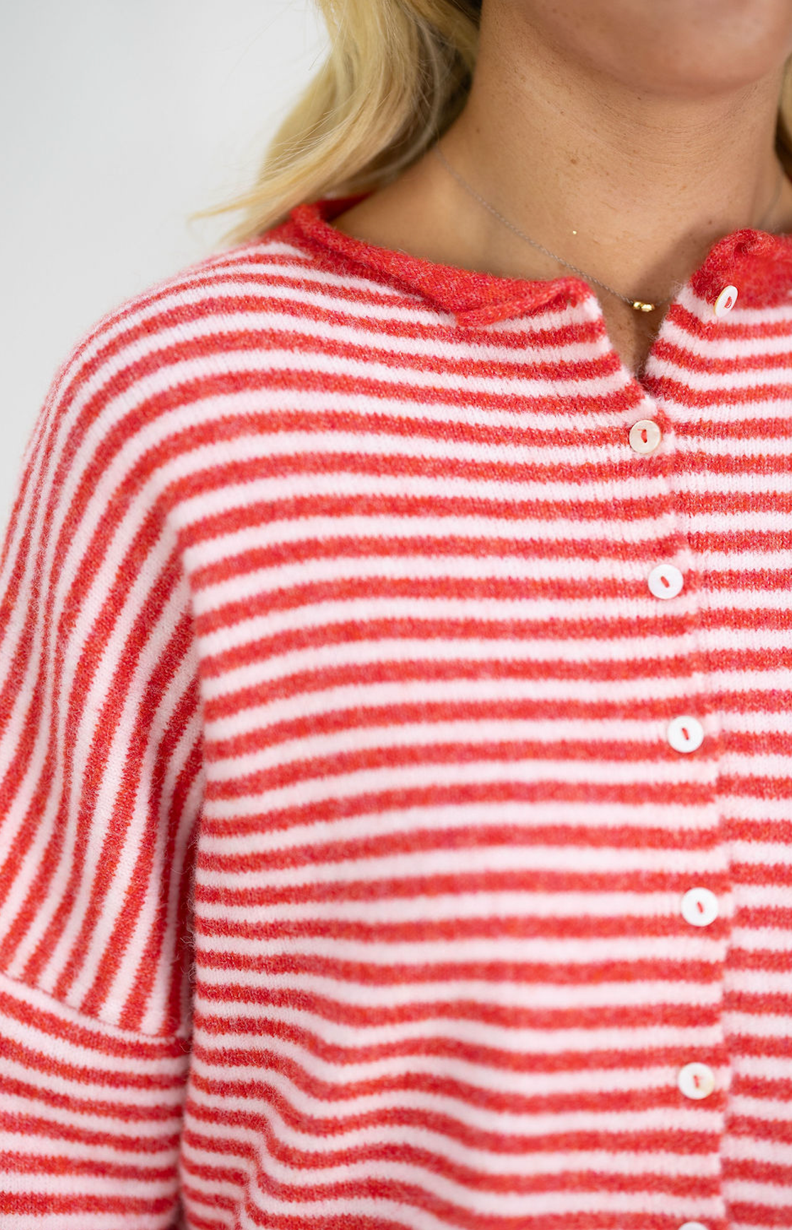 Button Down Cardi Cherry/Pink Stripes