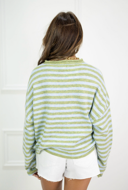 Button Down Cardi Matcha Stripes