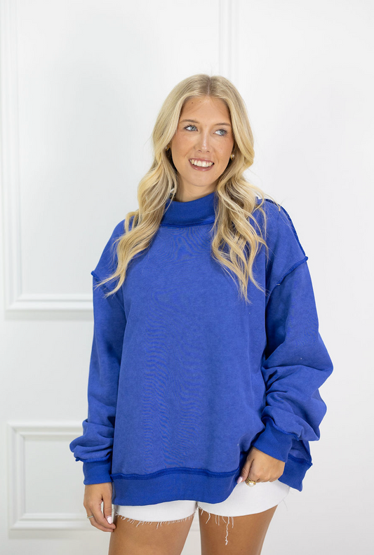 Solid Reversible Mock Neck Cobalt
