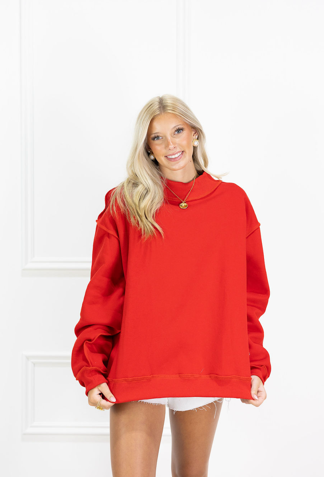 Solid Reversible Mock Neck Red