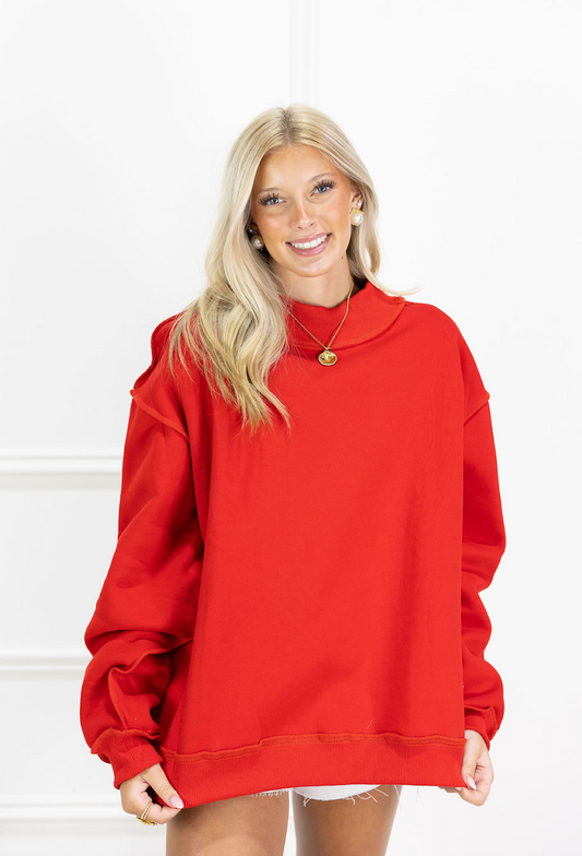 Solid Reversible Mock Neck Red