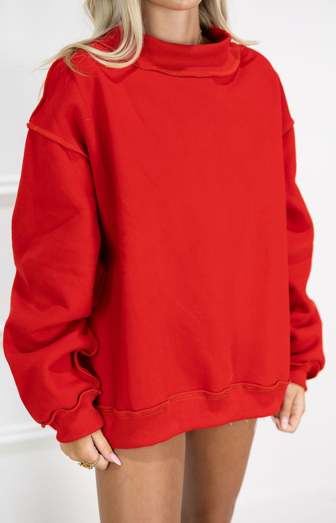Solid Reversible Mock Neck Red