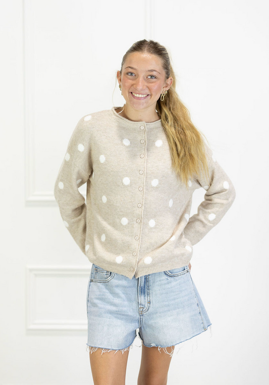 Beige Polka Dot Cardigan