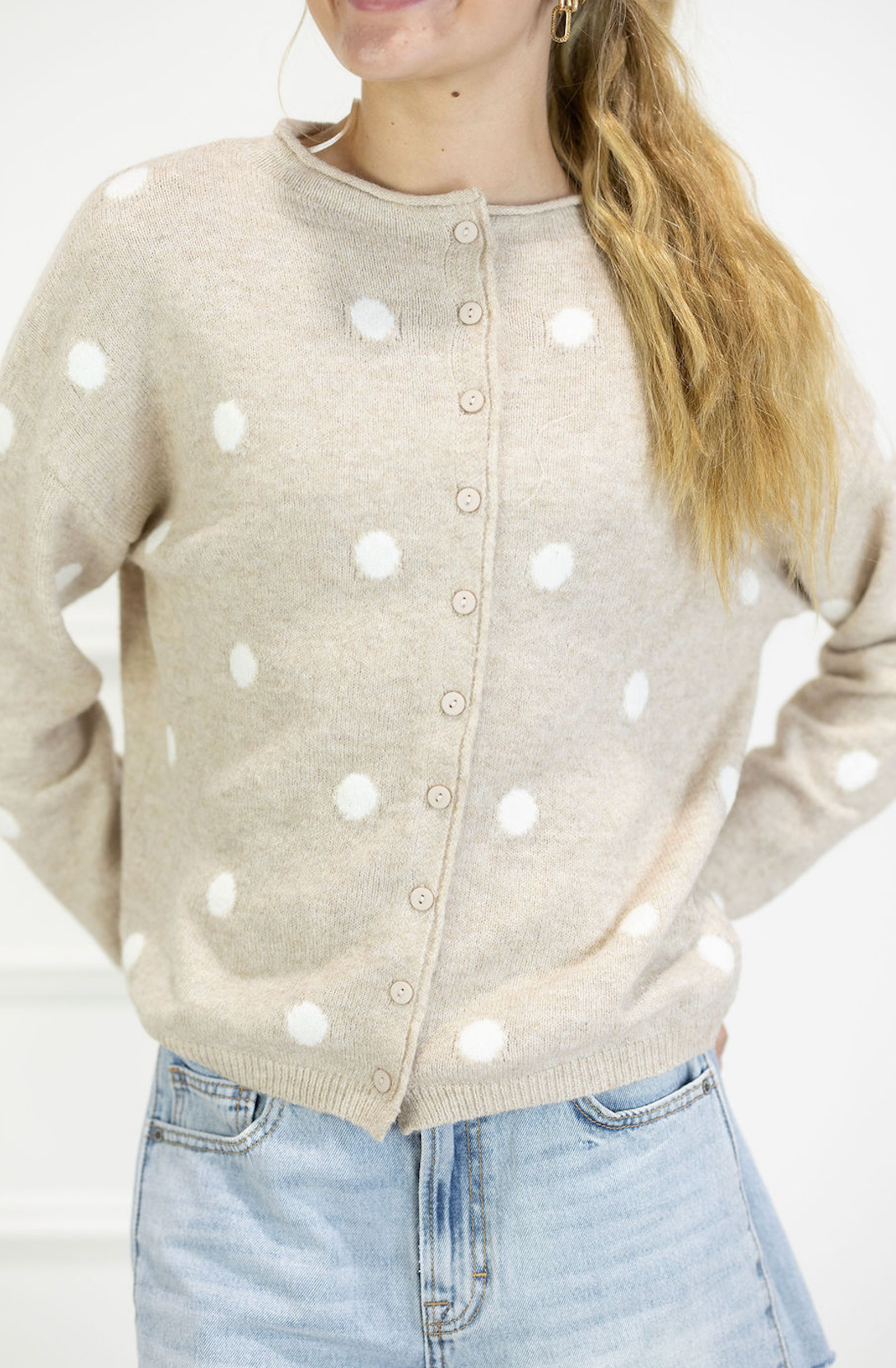 Beige Polka Dot Cardigan