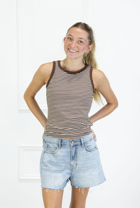 Mason Stripe Tank Brown/Ivory