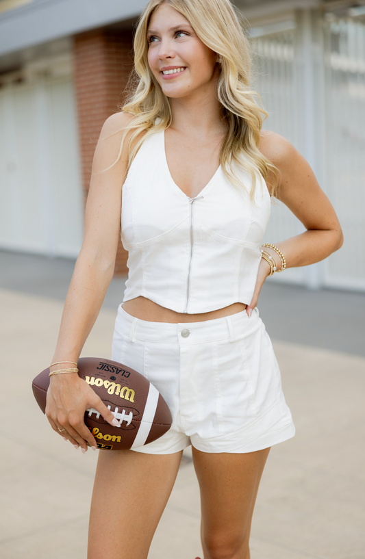 Halter White Denim Top & Shorts Set of 2