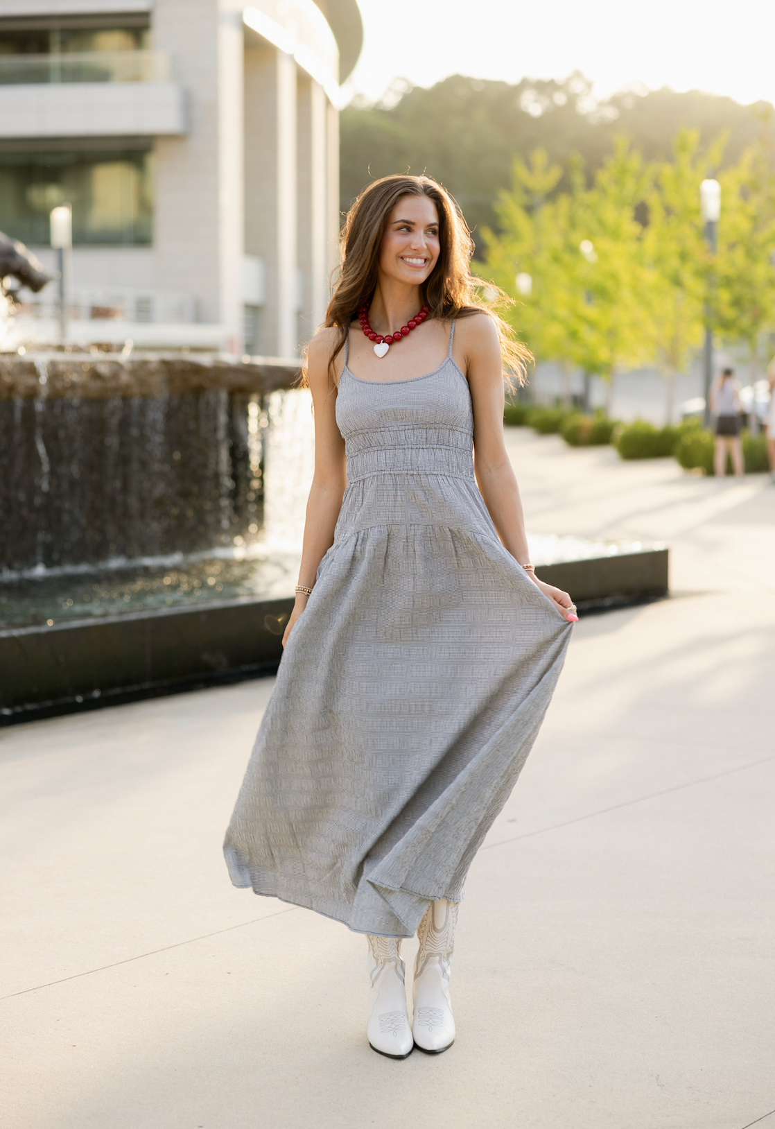 Black Gingham Smocked Maxi Dress