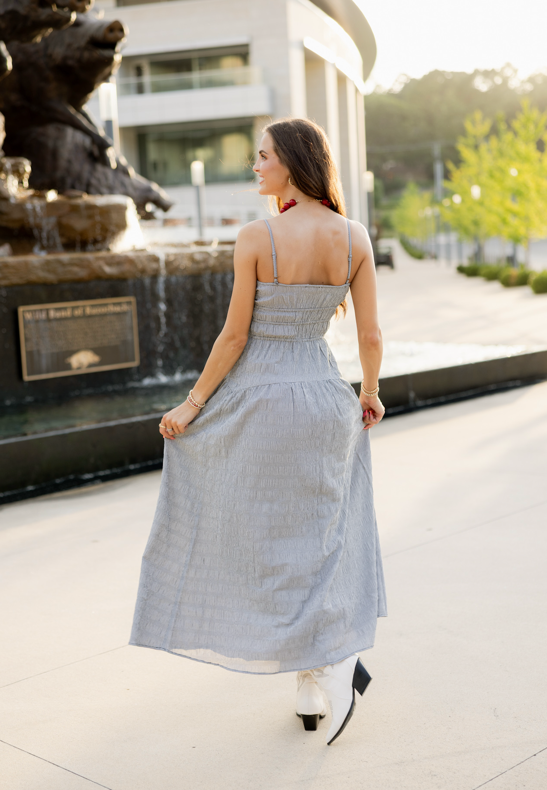 Black Gingham Smocked Maxi Dress