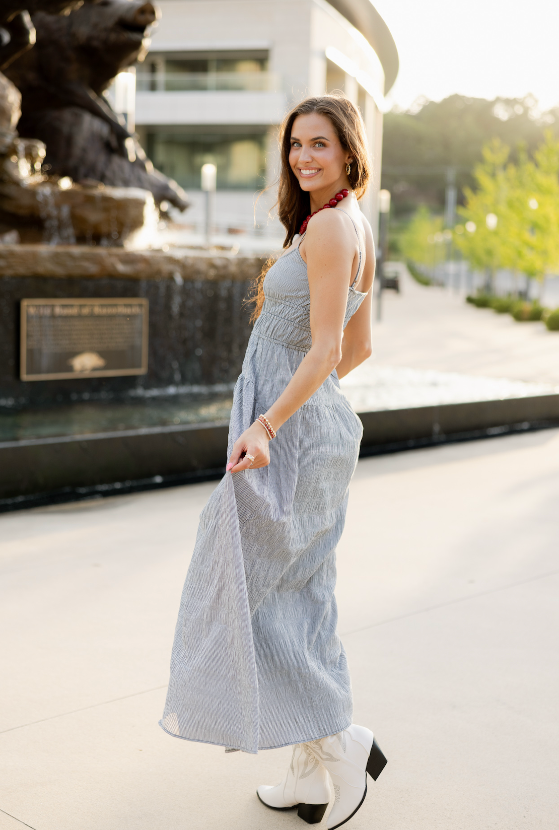 Black Gingham Smocked Maxi Dress