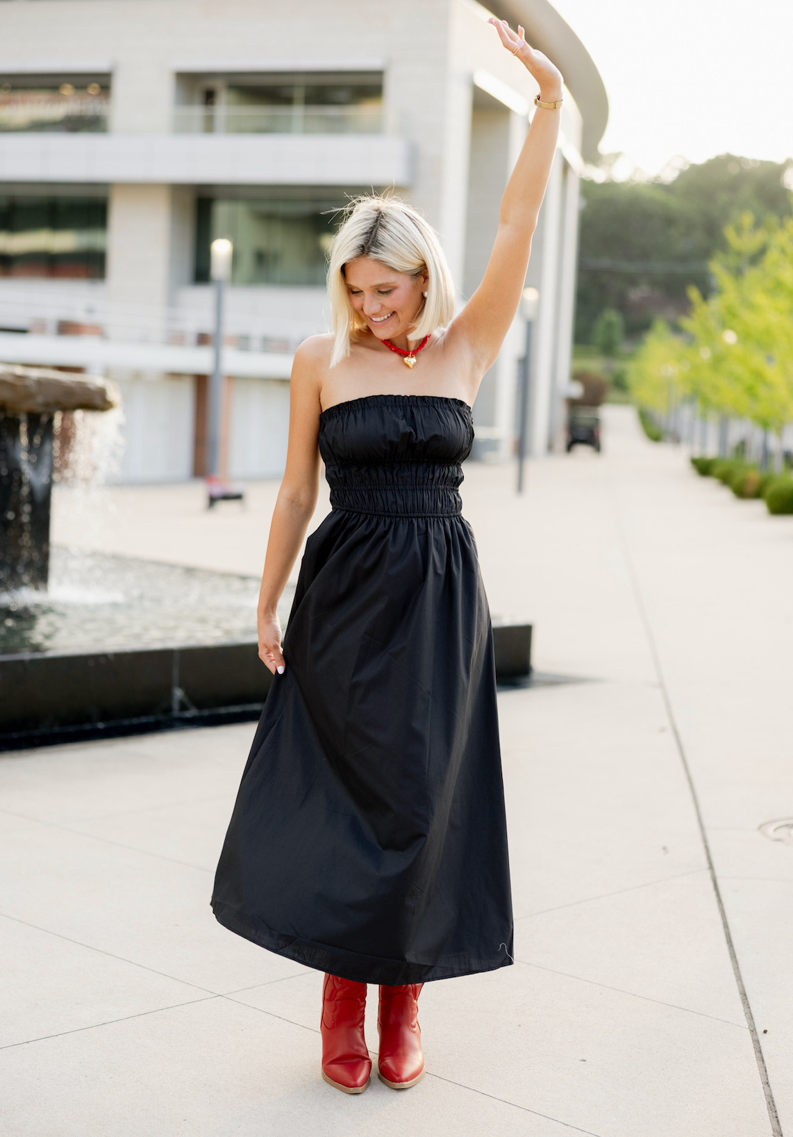 Black Poplin Strapless Maxi Dress
