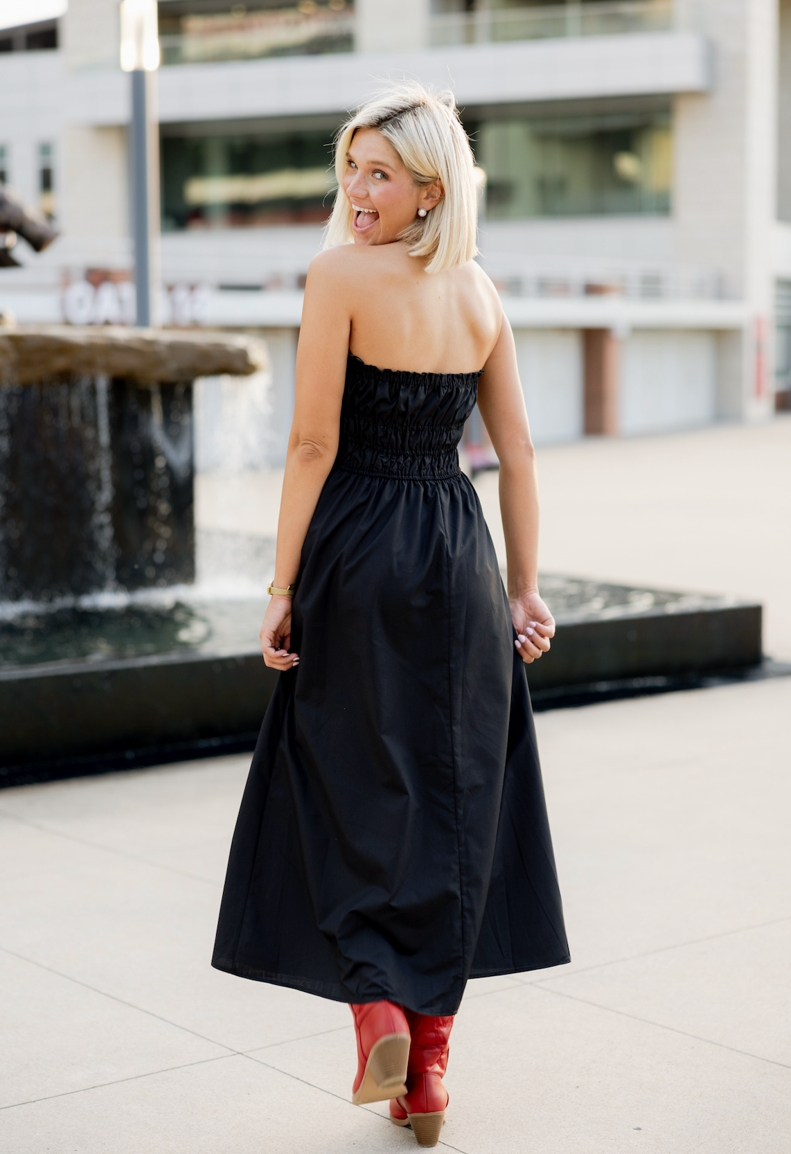 Black Poplin Strapless Maxi Dress