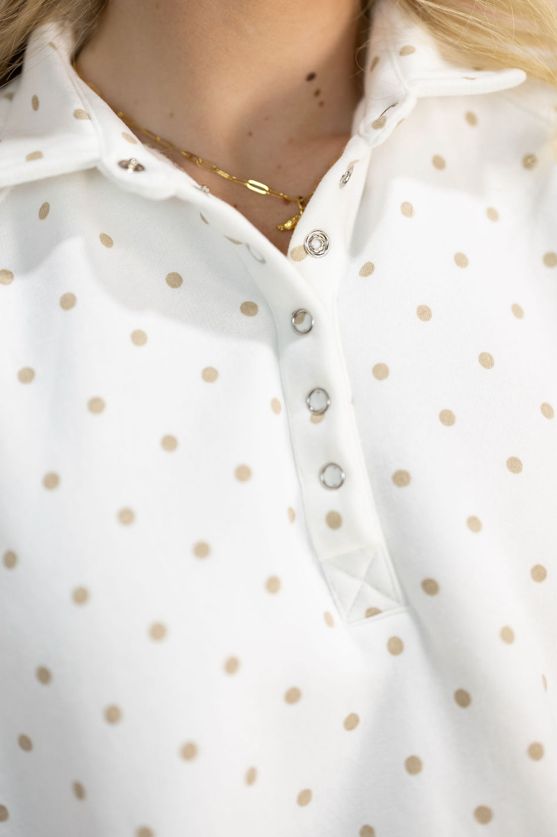Polka Dot Snap Button Pullover White