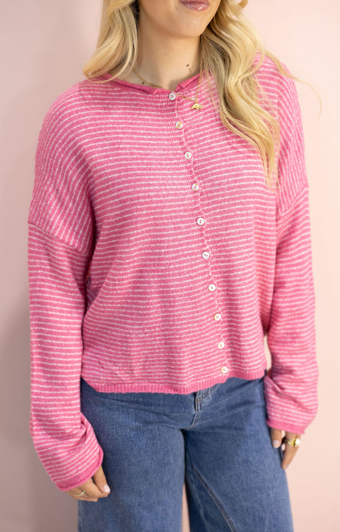 Piper Pinstripe Cardigan Bubblegum