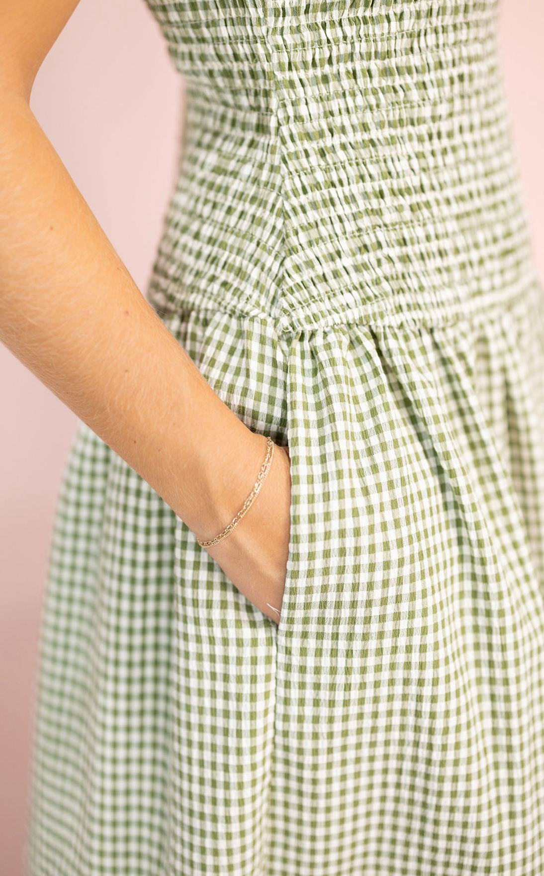 Green Gingham Smocked Maxi Dress
