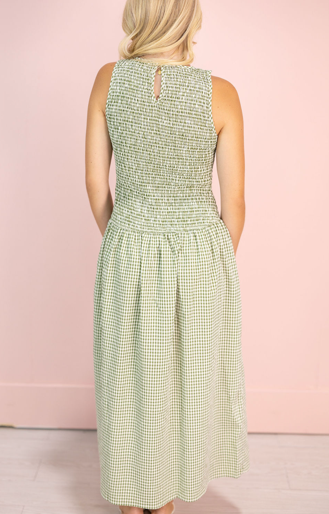Green Gingham Smocked Maxi Dress
