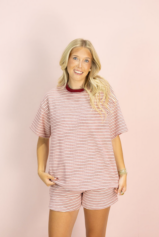 Brushed Knit Stripe Tee Red
