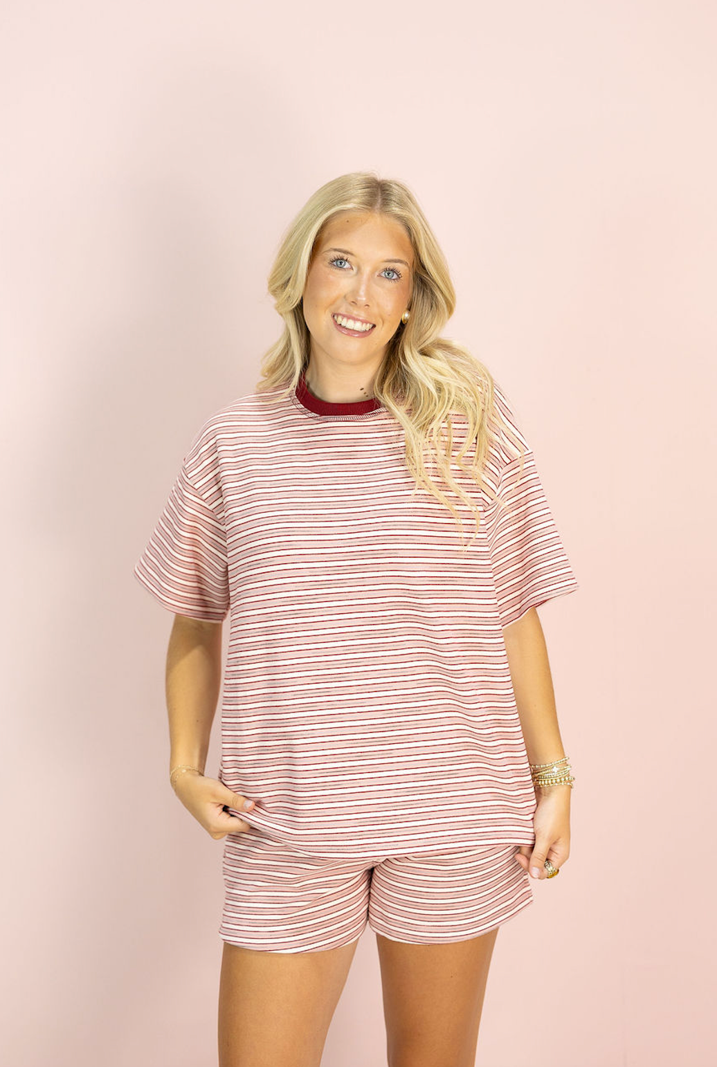 Brushed Stripe Shorts Red