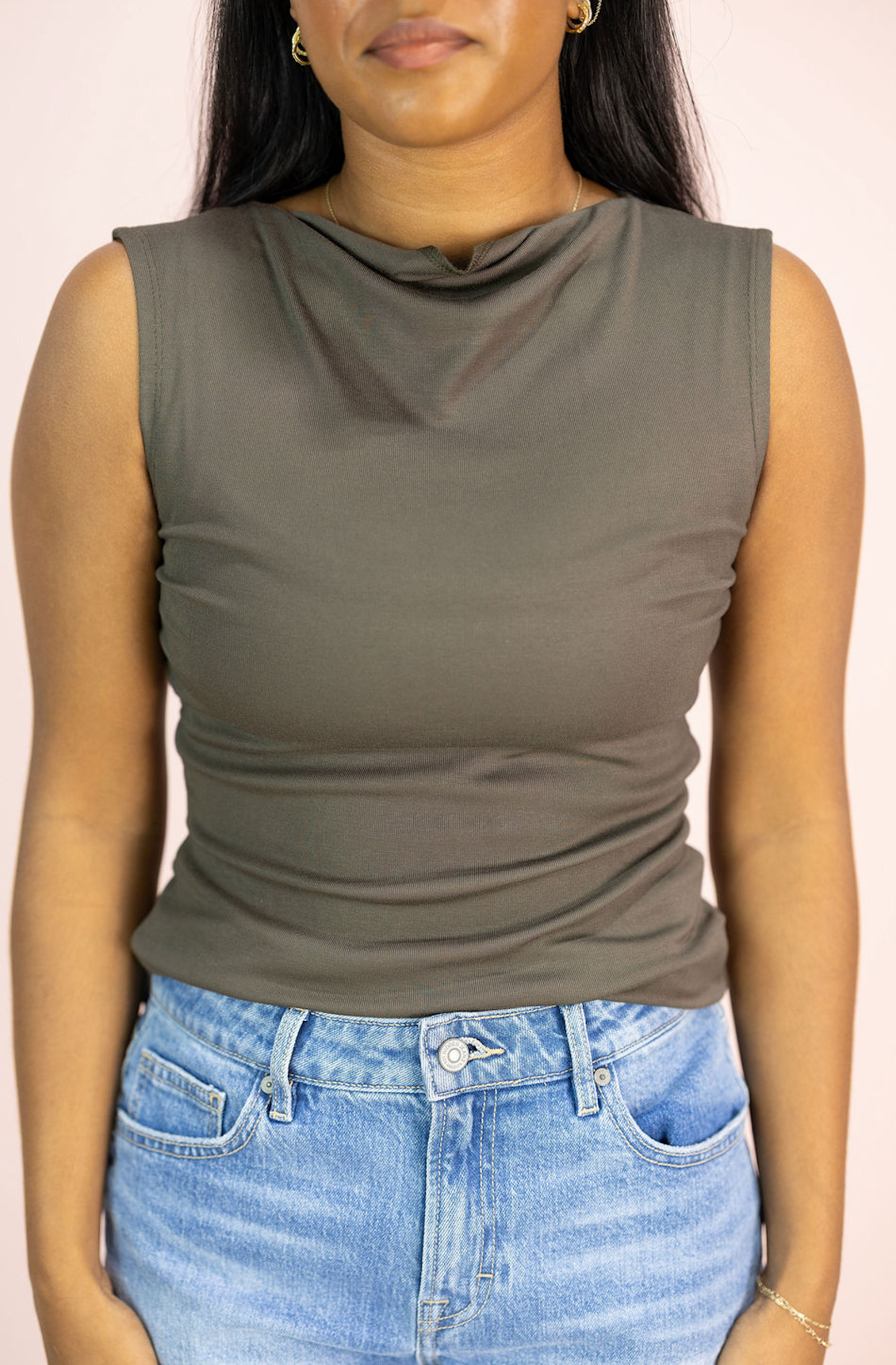 Loraine Cowl Neck Top Charcoal