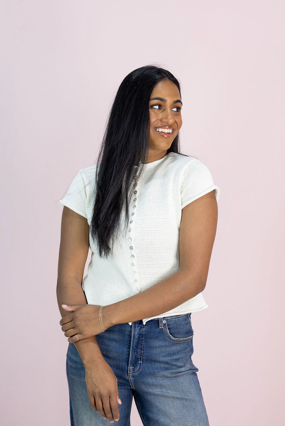 Alana Knit Buttons Top Ivory