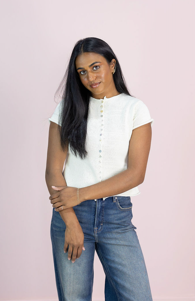 Alana Knit Buttons Top Ivory