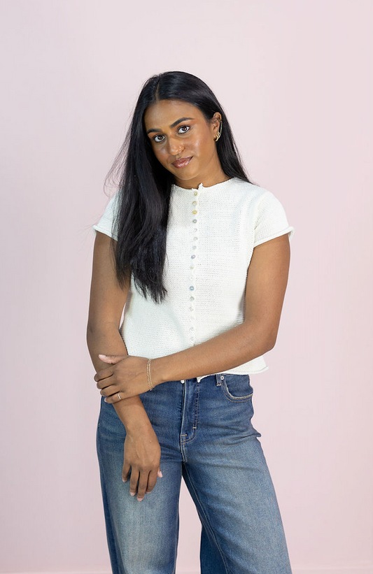 Alana Knit Buttons Top Ivory