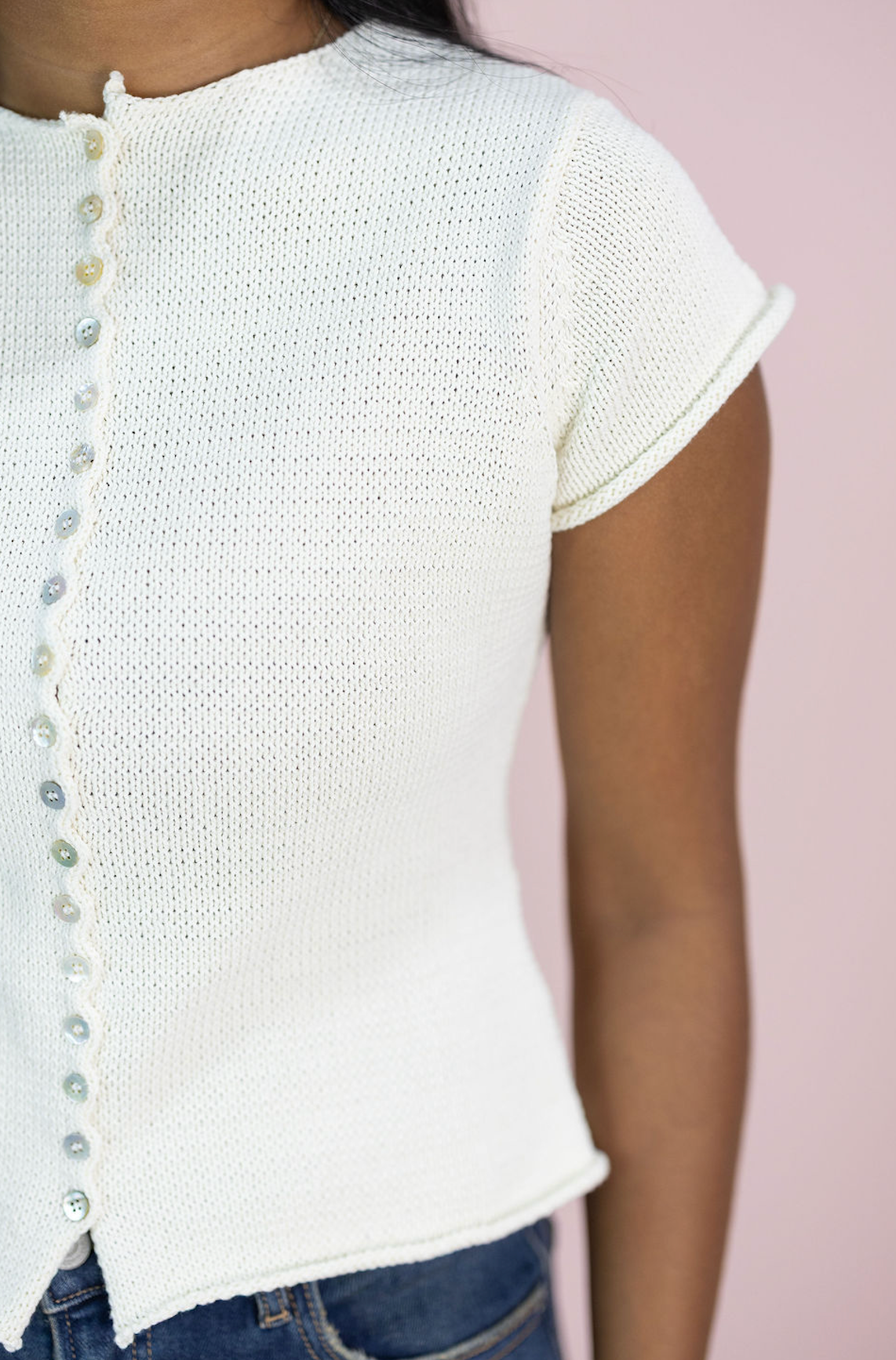Alana Knit Buttons Top Ivory