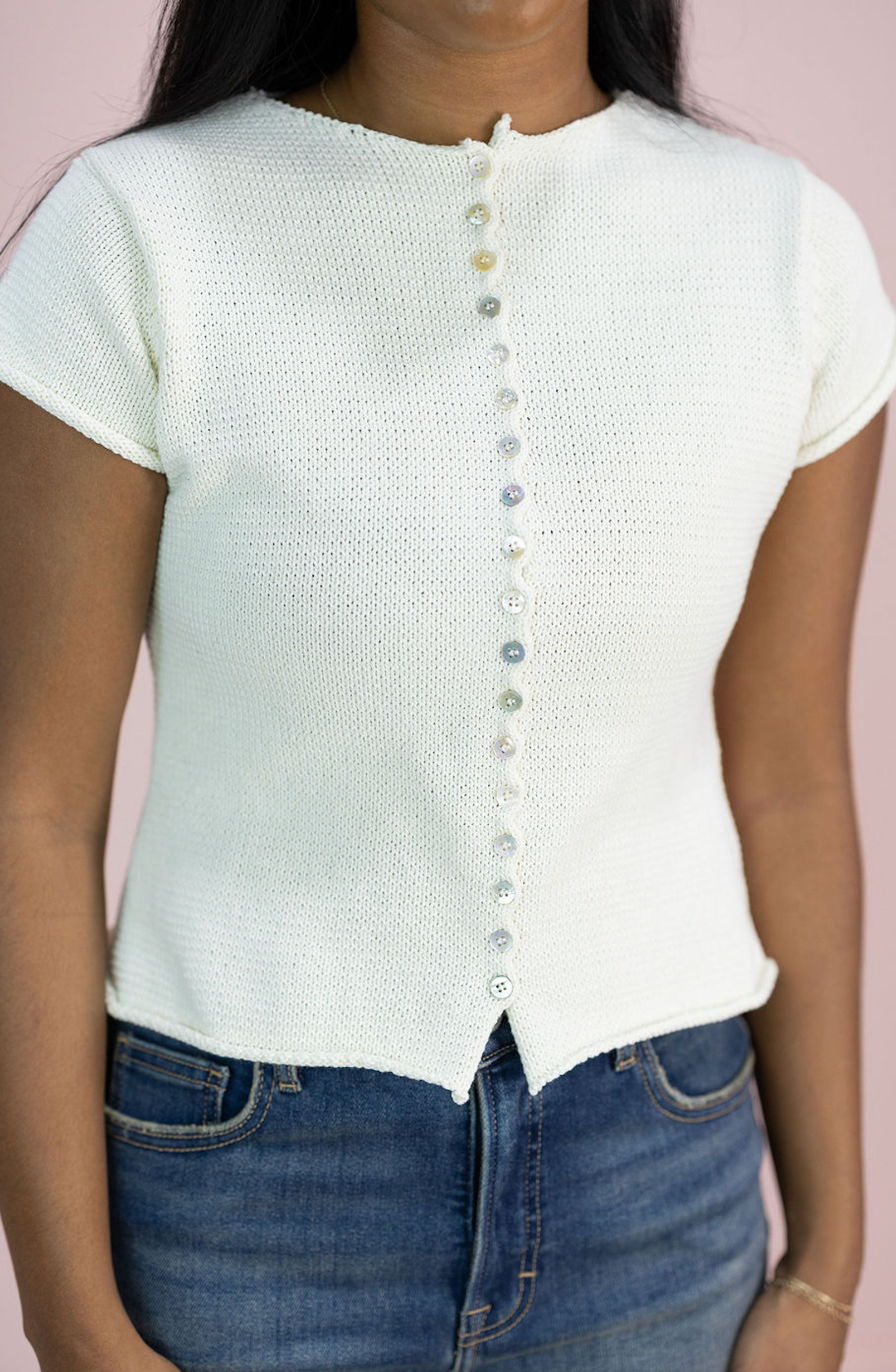 Alana Knit Buttons Top Ivory