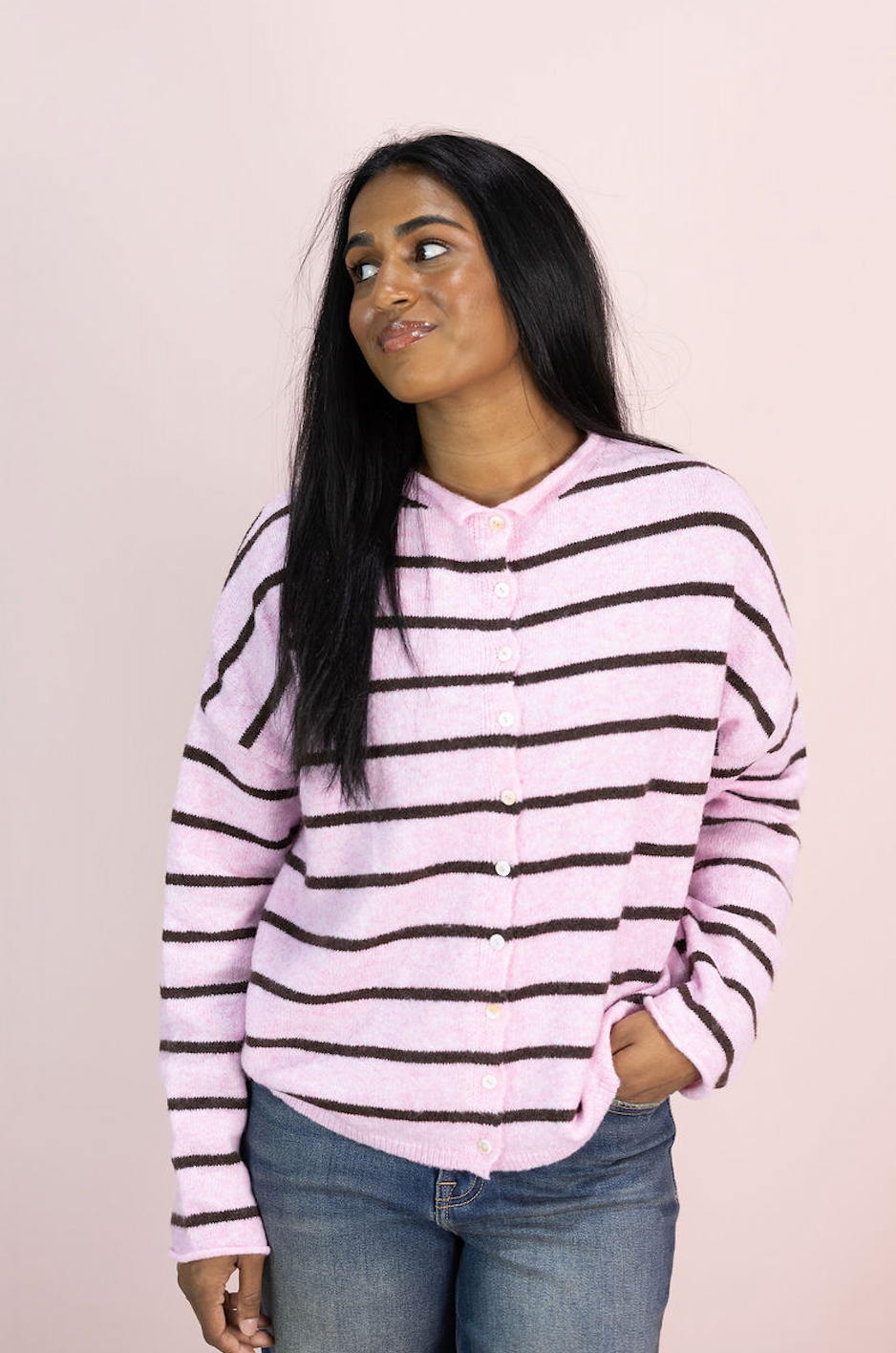 Striped Piper Cardi Light Pink/Brown